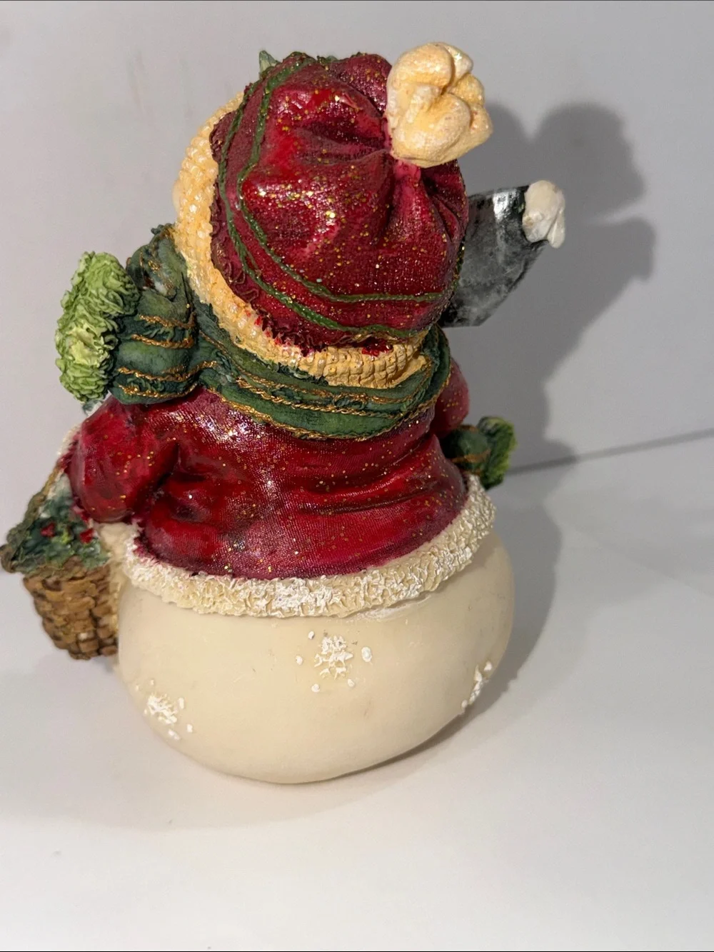 Vintage 2002 Don Mechanic Snow Folk Figurine Snowman Shovel Basket Christmas